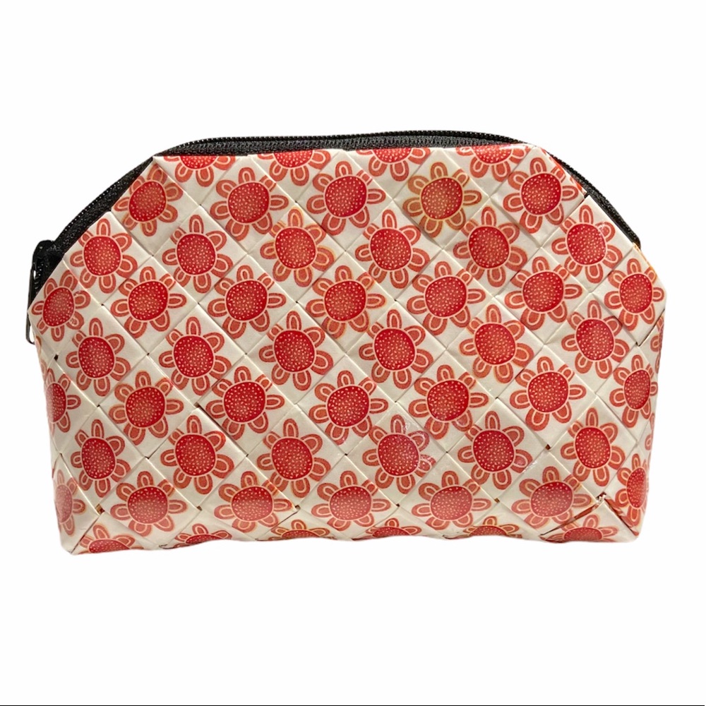 Handmade Wallet Pouch Orange Flowers Curved Top Multi Use Make Up Case